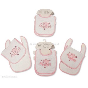 Nursery Time Bibs 2pk Love Mummy Daddy Pink Nursery Time Bibs 2pk Love Mummy Daddy Pink