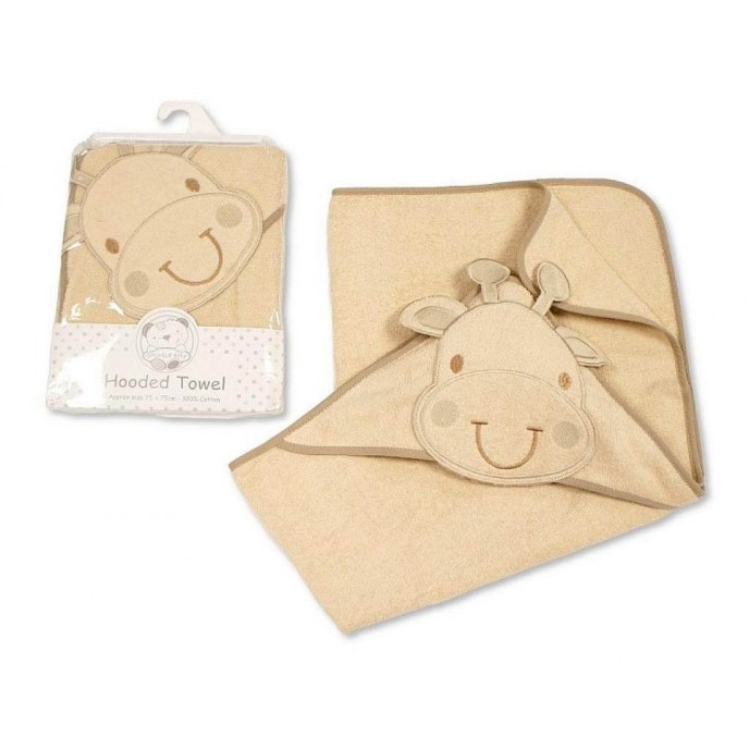 Snuggle Baby Hooded Towel Embroidered Giraffe Taupe 