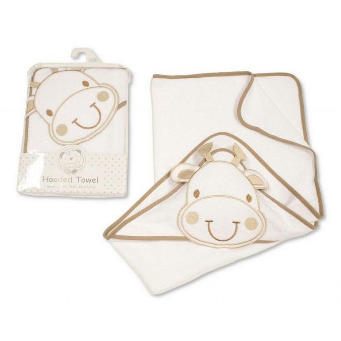 Snuggle Baby Hooded Towel Embroidered Giraffe White Taupe Snuggle Baby Hooded Towel Embroidered Giraffe White Taupe