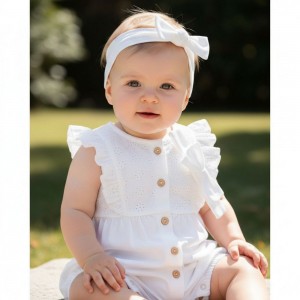 Nursery Time Romper and Headband Set White Nursery Time Romper and Headband Set White