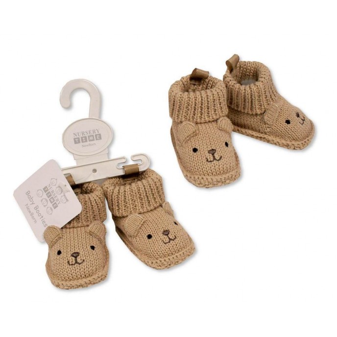 Baby Booties Knitted Teddy Taupe