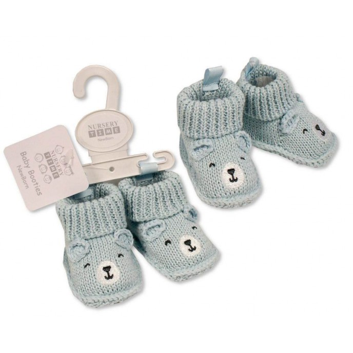 Baby Booties Knitted Teddy Sky