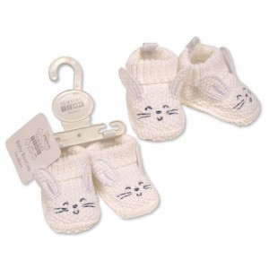 Baby Booties Knitted Bunny White Baby Booties Knitted Bunny White