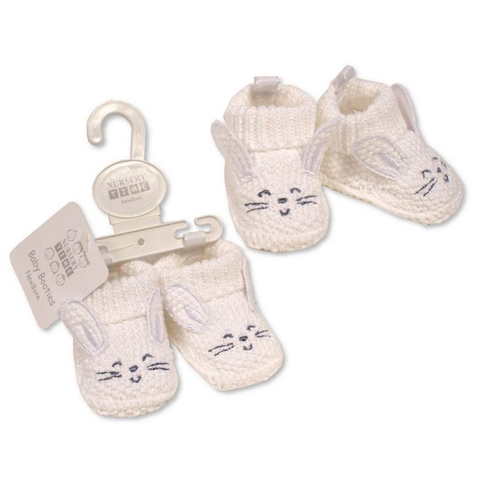 Baby Booties Knitted Bunny White