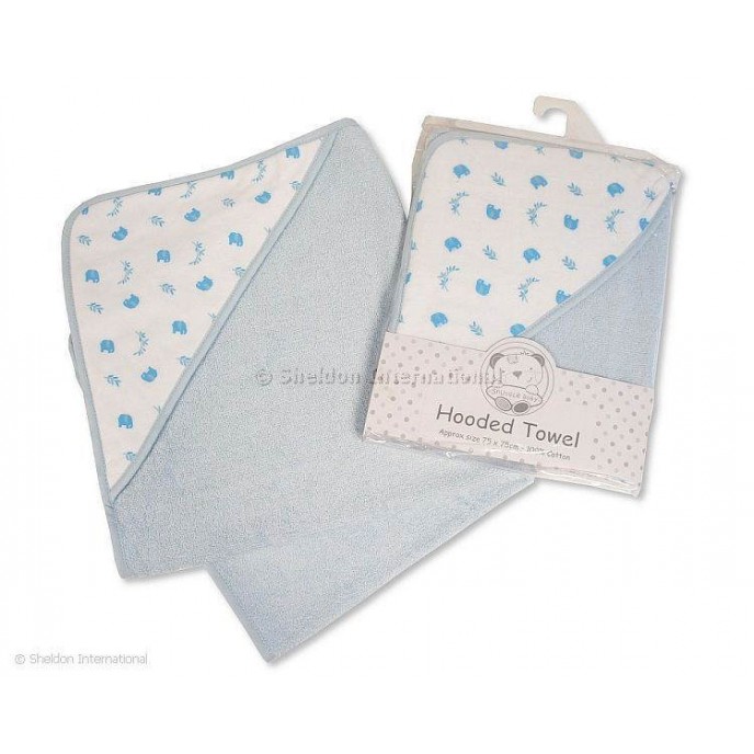 Snuggle Baby Hooded Towel Elephant & Leaves Blue