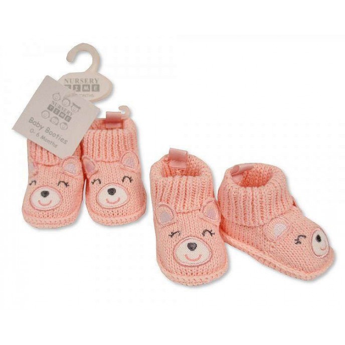 Knitted Booties Bear Pink