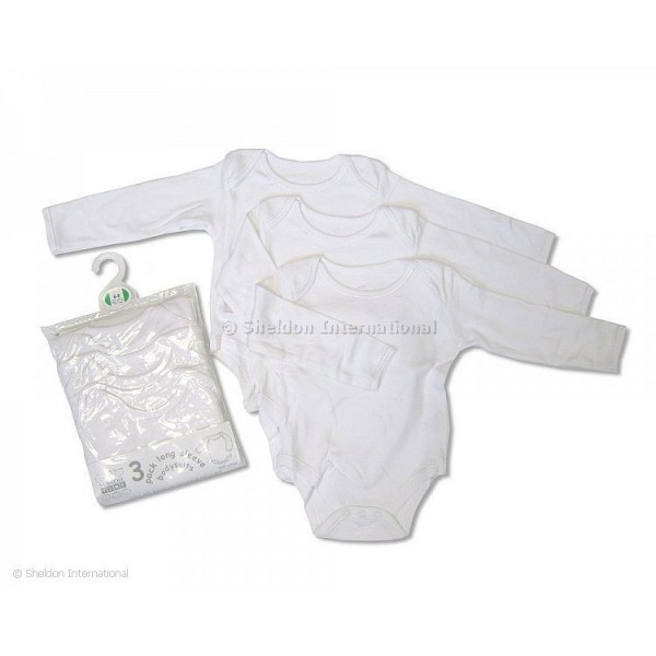 Nursery Time Long Sleeve Vests 3pk White Newborn