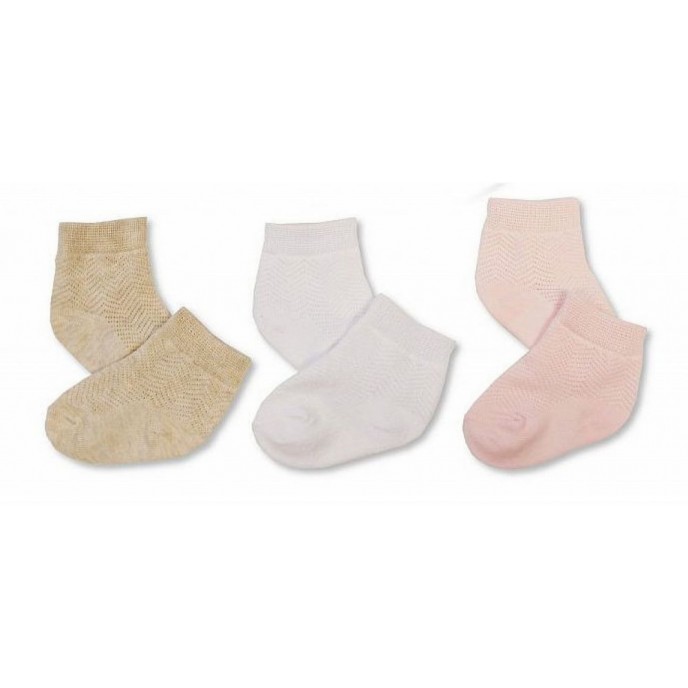 Socks 3pk Pink/White/Taupe 00-03m Socks 3pk Pink/White/Taupe 00-03m