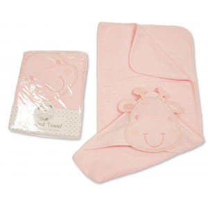 Snuggle Baby Hooded Towel Embroidered Giraffe Pink 
