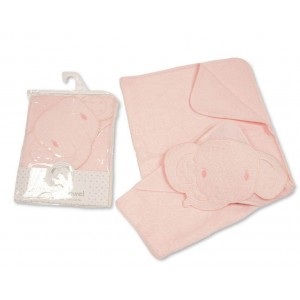 Snuggle Baby Hooded Towel Embroidered Elephant Pink