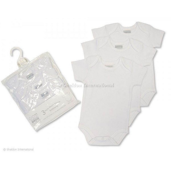 Nursery Time Short Sleeve Vests 3pk White Newborn