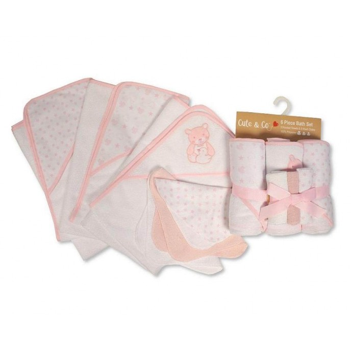 Cute Co Hooded Towels Set 6pc Bear Pink