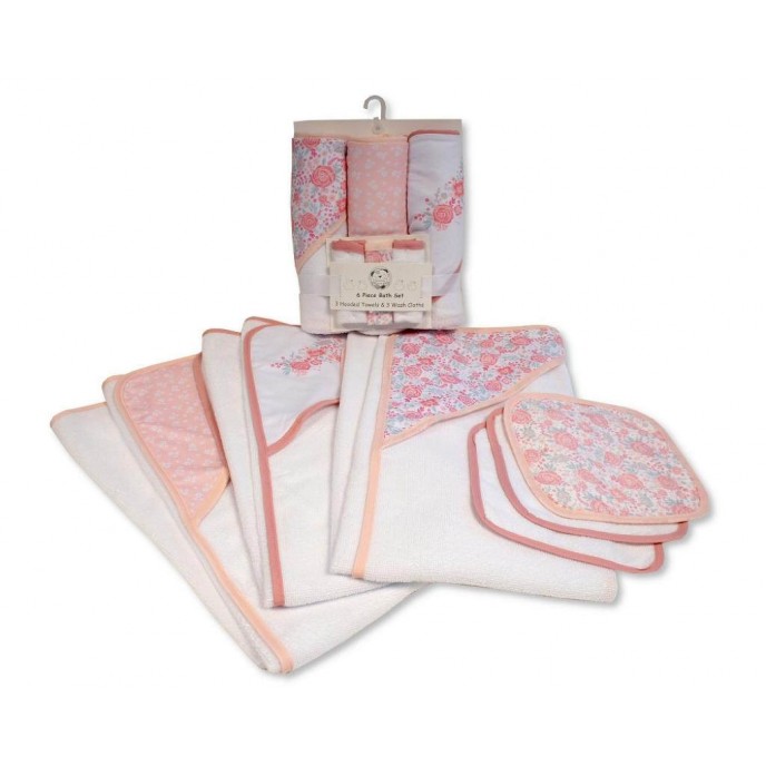 Snuggle Baby Hooded Towels and Cloths Set 6pc Flowers