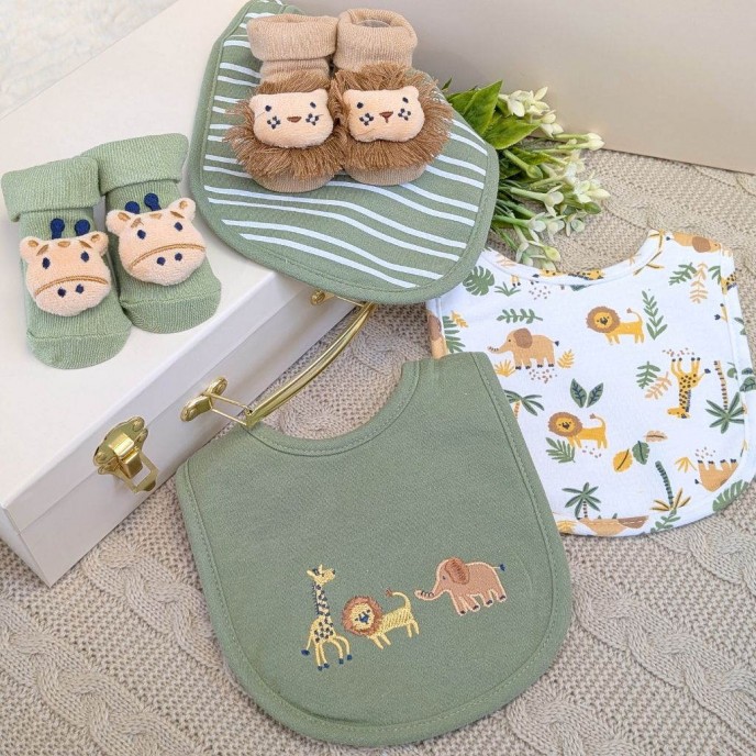 Nursery Time Bib & Socks Set Safari Green