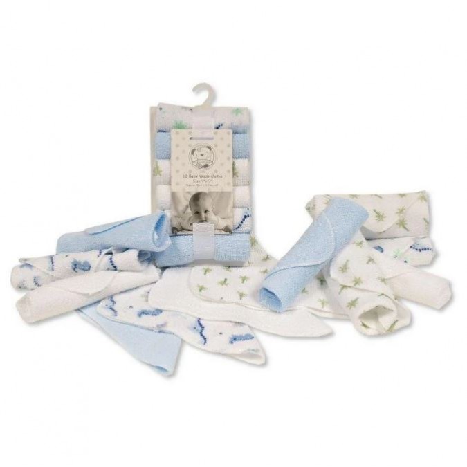 Snuggle Baby Wash Cloths 12pc Blue Dino