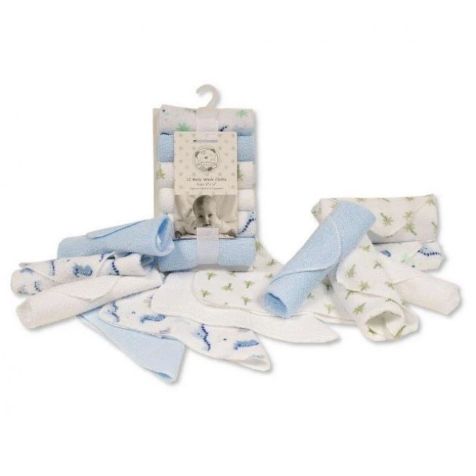 Snuggle Baby Wash Cloths 12pc Blue Dino
