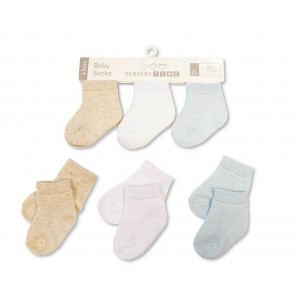 Socks 3pk Blue/White/Taupe 00-03m Socks 3pk Blue/White/Taupe 00-03m