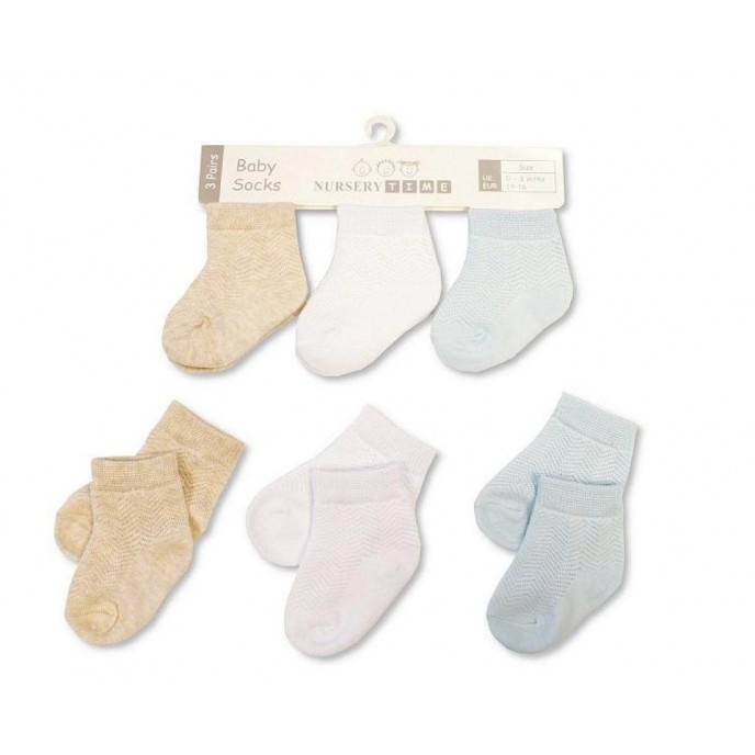 Socks 3pk Blue/White/Taupe 00-03m
