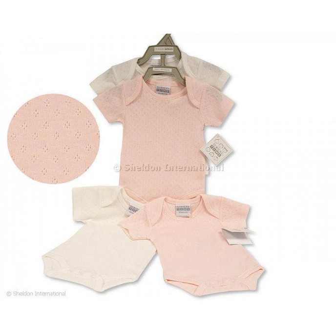 Nursery Time Short Sleeve Vests 2pk Pointelle Pink