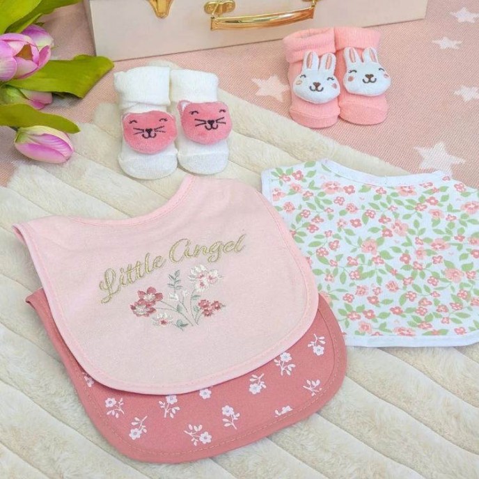 Nursery Time Bib & Socks Set Angel Pink