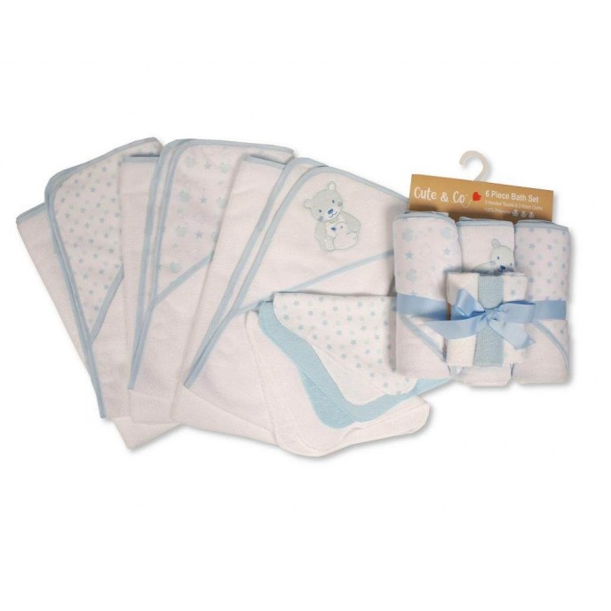 Cute Co Hooded Towels Set 6pc Bear Sky