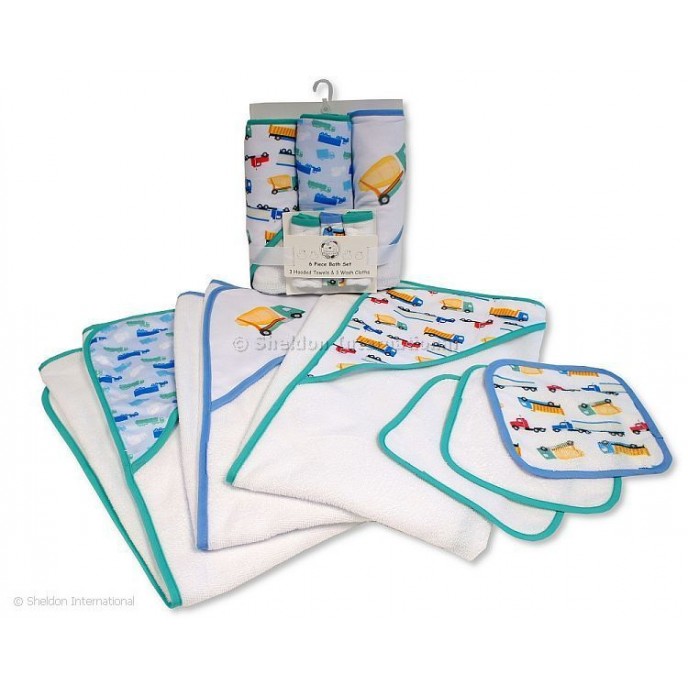 Snuggle Baby Hooded Towels and Cloths Set 6pc Trucks Snuggle Baby Hooded Towels and Cloths Set 6pc Trucks
