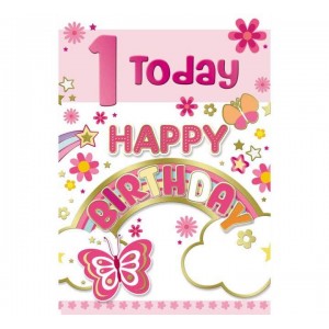 Card Birthday 1 Today Flowers Butterfly Girl