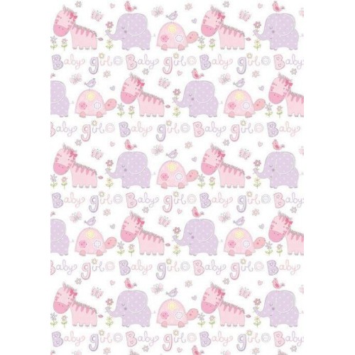 Wrapping Paper Sheet 70x50cm Baby Girl Animals