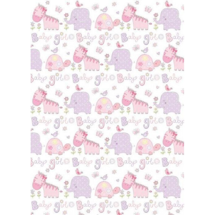 Wrapping Paper Sheet 70x50cm Baby Girl Animals