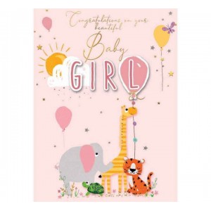 Card Congratulations Beautiful Baby Girl Animals