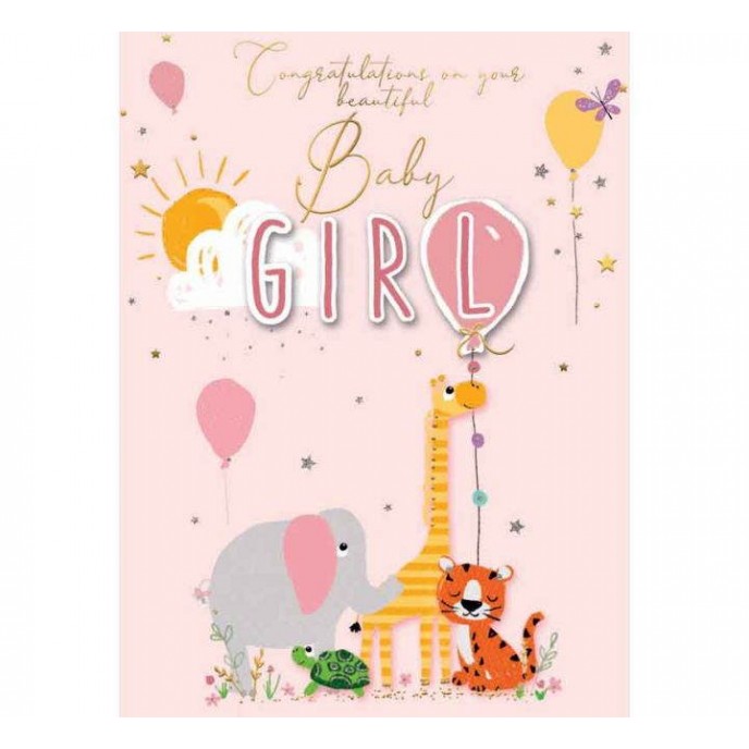 Card Congratulations Beautiful Baby Girl Animals