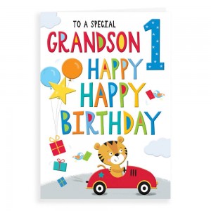 Card First Birthday 1 Grandson