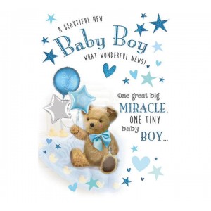 Card Beautiful Baby Boy Bear Balloon