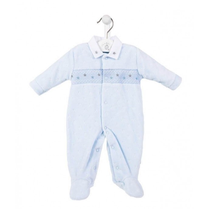 Dandelion Velour Smock Sleepsuit Stars Pink/Blue