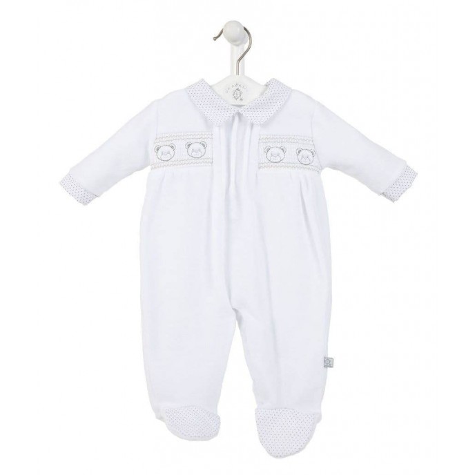 Dandelion Velour Smock Sleepsuit Baby Bear White