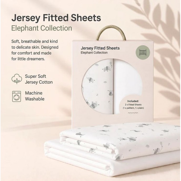 Baby Elegance Fitted Sheets Cot 2pk Elephants
