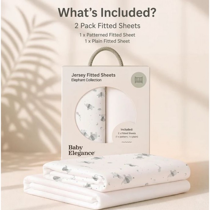 Baby Elegance Fitted Sheets Cotbed 2pk Elephants