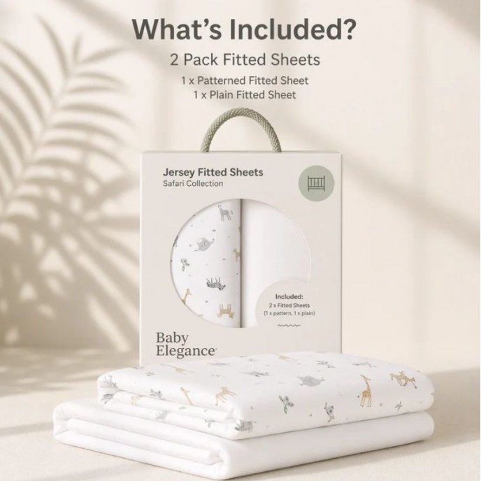 Baby Elegance Fitted Sheets Cot 2pk Safari Baby Elegance Fitted Sheets Cot 2pk Safari