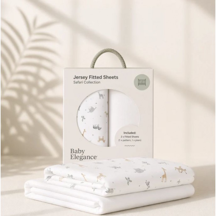Baby Elegance Fitted Sheets Cotbed 2pk Safari