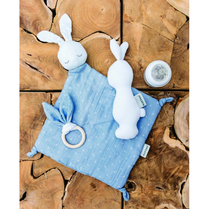 Nattou Cuddly Pure Cotton Bunny with Rattle Blue