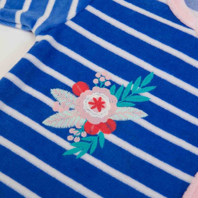 Babygrow Organic Velour Blue Striped Flower 0m Babygrow Organic Velour Blue Striped Flower 0m