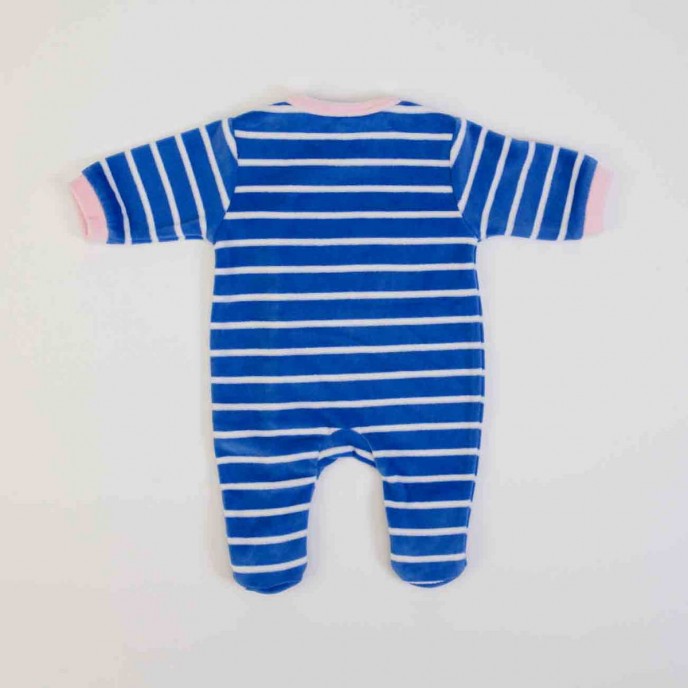 Babygrow Organic Velour Blue Striped Flower 1m Babygrow Organic Velour Blue Striped Flower 1m