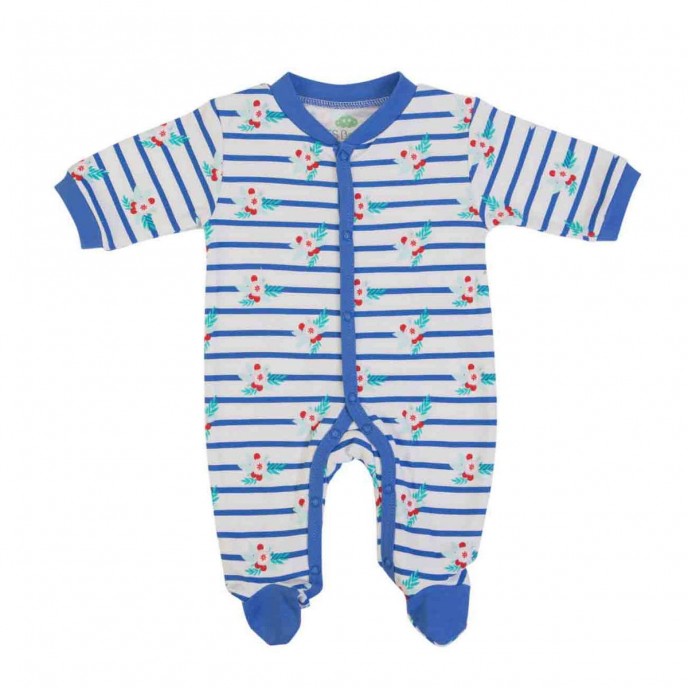 Babygrow Organic Cotton Blue Striped Flower 0m