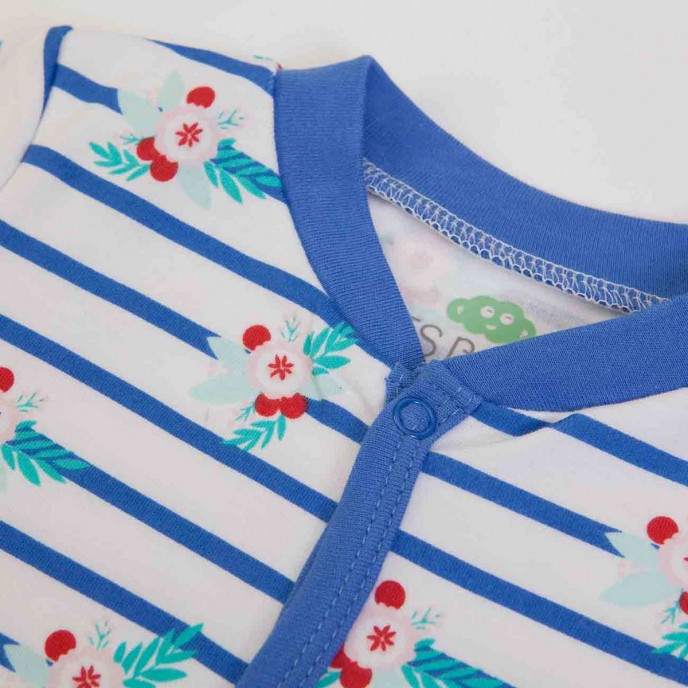 Babygrow Organic Cotton Blue Striped Flower 1m Babygrow Organic Cotton Blue Striped Flower 1m