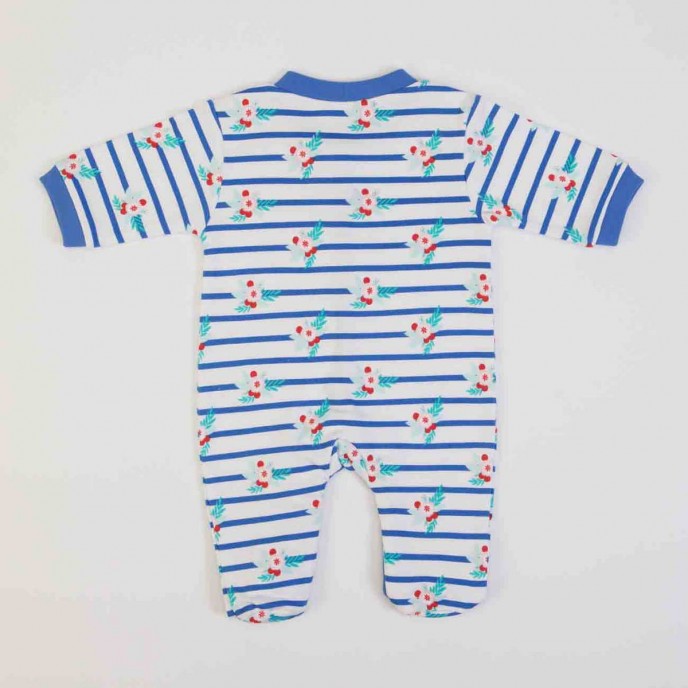 Babygrow Organic Cotton Blue Striped Flower 1m Babygrow Organic Cotton Blue Striped Flower 1m