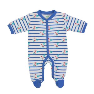 Babygrow Organic Cotton Blue Striped Flower 1m Babygrow Organic Cotton Blue Striped Flower 1m