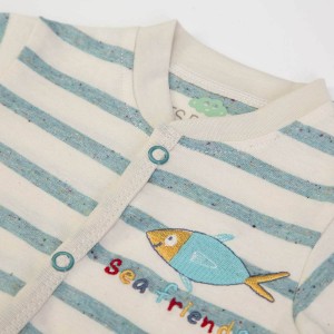 Babygrow Organic Cotton Teal Stripe Fish 0m Babygrow Organic Cotton Teal Stripe Fish 0m
