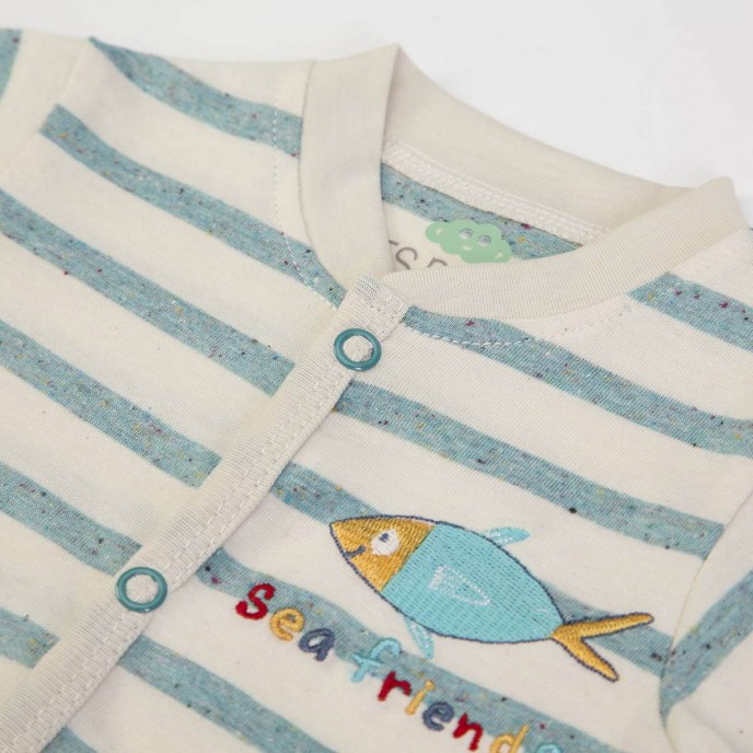Babygrow Organic Cotton Teal Stripe Fish 0m Babygrow Organic Cotton Teal Stripe Fish 0m