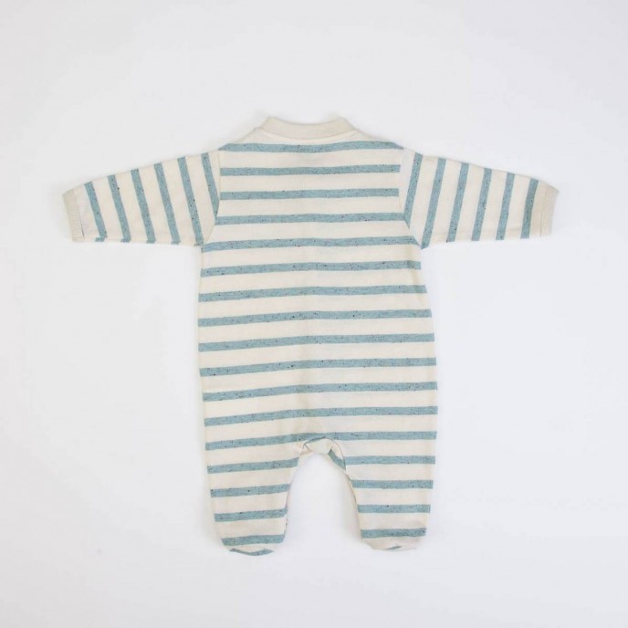 Babygrow Organic Cotton Teal Stripe Fish 0m Babygrow Organic Cotton Teal Stripe Fish 0m