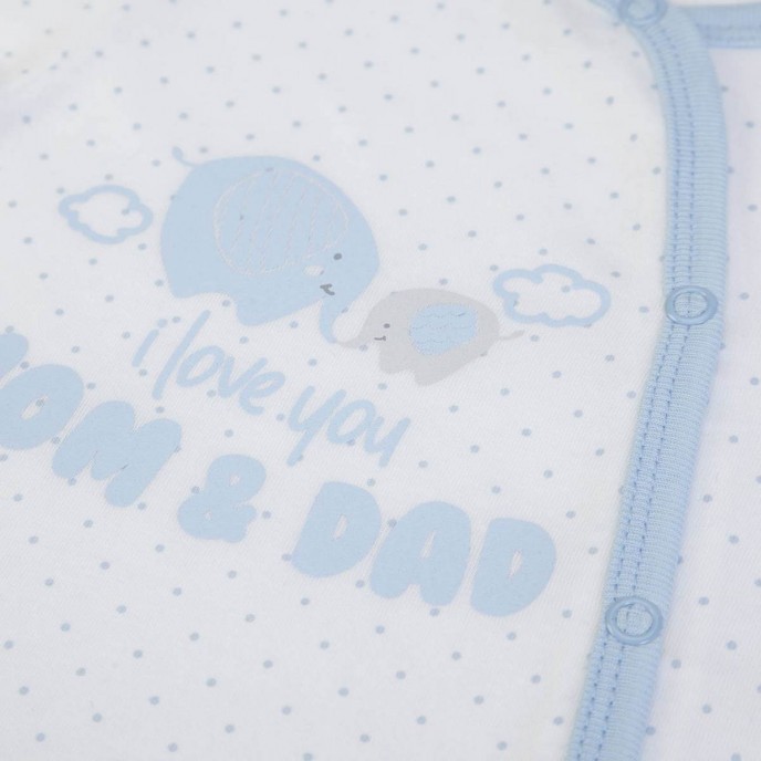 Babygrow Cotton Blue Trim Love You Mum & Dad 1m Babygrow Cotton Blue Trim Love You Mum & Dad 1m